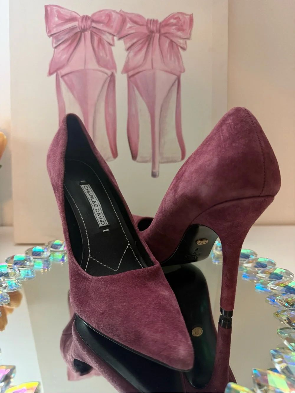 Charles David Burgundy Suede Pointed Toe Stiletto Pumps Size 6 New Leather